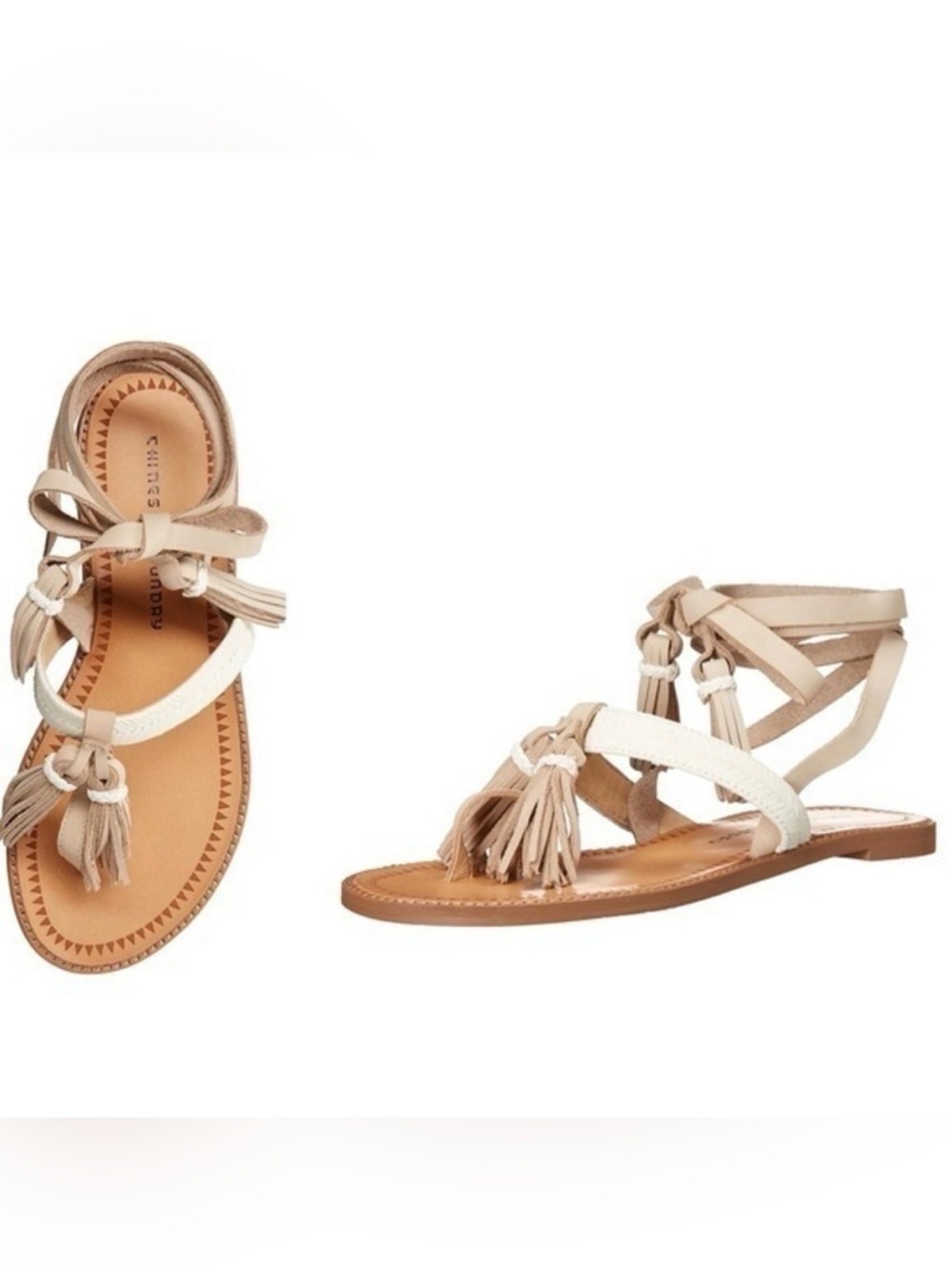 Chinese Laundry Giordana Flat Sandals - Beige/White Sz 10